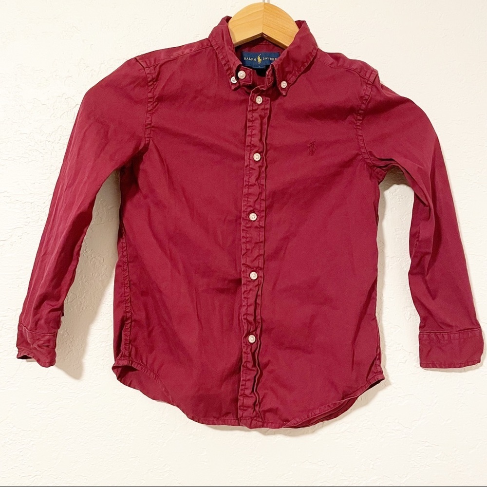 Ralph Lauren Boys‎ Burgandy Long Sleeve Button Up Shirt Size 6